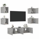 VidaXL Unități TV de perete cu LED-uri 6 piese gri beton lemn compozit