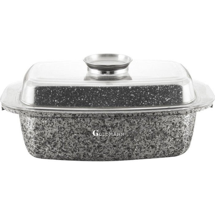 Roaster cu capac din sticla Goldmann, 32 x 21 x 11 cm, interior din marmura, 3 Straturi