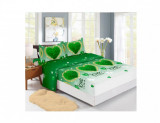 Husa de pat Finet + 2 fete de perna, pentru saltea de 160x200 cm, inimi verzi, Somnart