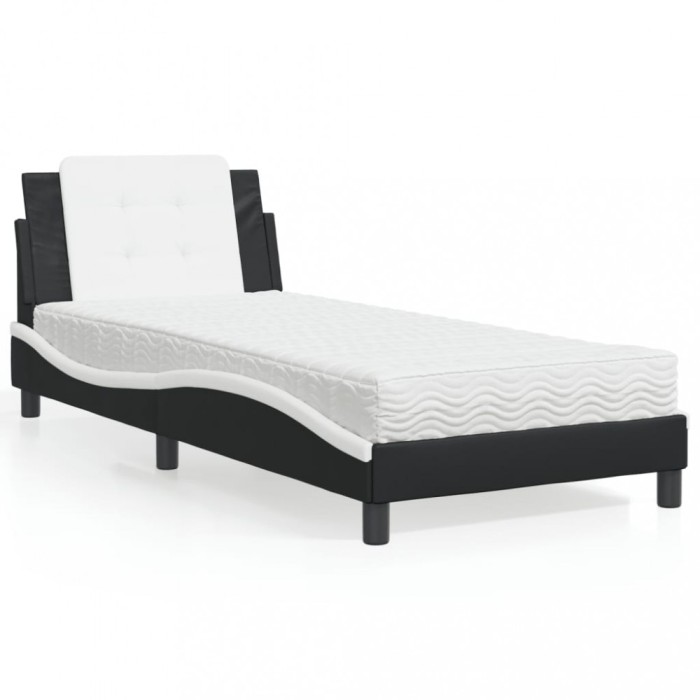 vidaXL Pat cu saltea, negru și alb, 80x200 cm, piele ecologică 3208829