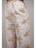 Cumpara ieftin Pantaloni Dama Largi Hawai Bej M/L (M) In &amp; Bumbac Talie Max 100cm Casual