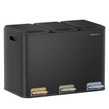 SONGMICS Cos de gunoi pentru colectare selectiva,45 L,cu 3 compartimente de 15 L si pedale colorate pentru sortarea deseurilor,capace cu inchidere