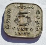 350. Moneda Ceylon 5 cents 1909 (Edward al VII-lea)