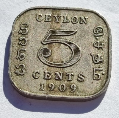 350. Moneda Ceylon 5 cents 1909 (Edward al VII-lea) foto