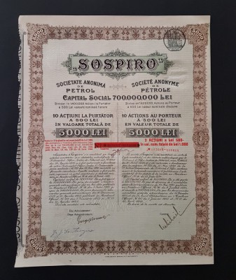 Actiune 1923 petrol soc. SOSPIRO , titlu , actiuni foto