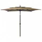 Umbrelă de soare 3 niveluri st&acirc;lp aluminiu gri taupe 2,5x2,5 m, vidaXL
