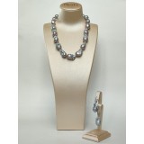 Cumpara ieftin Set Bijuterii Perle Baroc Gri Argint 925 Placat Aur, Colier si Cercei, Handmade Italy, Elegant, Cadou
