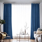 Set draperie din catifea blackout cu rejansa din bumbac tip fagure, Madison, 150x255 cm, densitate 700 g/ml, Dark Cerulean, 2 buc