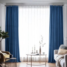 Draperie din catifea blackout cu rejansa din bumbac tip fagure, Madison, 150x270 cm, densitate 700 g/ml, Dark Cerulean, 1 buc