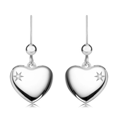 Cercei din argint 925 &amp;ndash; inimă convexă cu o stea decupată și un diamant trasparent foto