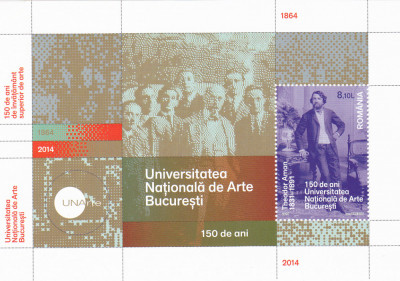 UNIVERSITATEA DE ARTE BUCURESTI ,BLOC,Lp.2024a, MNH,2014, ** ROMANIA foto