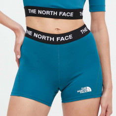 The North Face pantaloni scurti sport femei, culoarea turcoaz, cu imprimeu, high waist