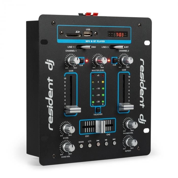 Resident DJ DJ-25, dj-mixer, pult de mixaj, amplificator, bluetooth, usb, negru/albastru Resident DJ DJ-25, dj-mixer, pult de mixaj, amplificator, bluetooth, usb, negru/albastru
