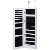 HOMCOM Oglindă pentru Bijuterii cu 6 Lumini LED și Spații de Depozitare, 37x10x120 cm, Alb | Aosom Romania