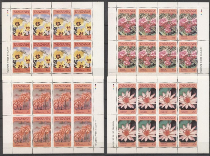Tanzania 1986 Flowers, 8 sets in blocks, MNH S.045