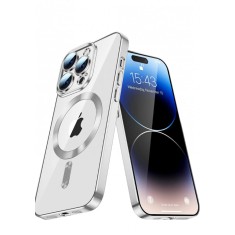 Huse silicon cu incarcare magetica wireless pentru Iphone 15 Pro Max Argintiu