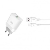 INCARCATOR RETEA XO-L63 QC, 1 X USB + CABLU DE DATE / INCARCARE USB TYPE-C, ALB, BLISTER