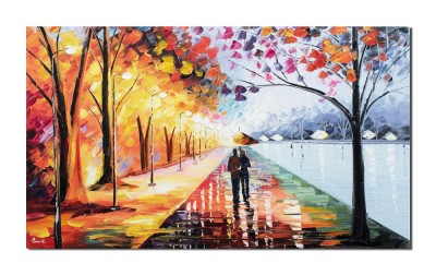 Tablou indragostiti pictat manual, Impreuna pentru totdeauna, 100x60cm ulei pe panza in cutit, gata de expus pe perete foto