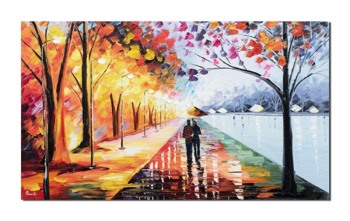 Tablou indragostiti pictat manual, Impreuna pentru totdeauna, 100x60cm ulei pe panza in cutit, gata de expus pe perete