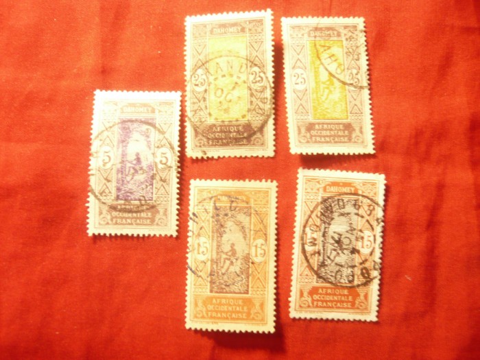 Lot Dahomey colonie franceza 1917, culegator fructe , 5 val.stampilate