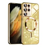 Husa premium Samsung Galaxy S21 Ultra 5G Asteroid GSM Luxury Glitter MagSafe, auriu