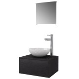 Cumpara ieftin Set mobilier baie 4 piese cu chiuveta si robinet incluse, Negru