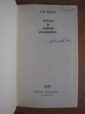 D. D. Rosca - Studii si eseuri filosofice (1970, editie cartonata) foto