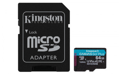 CARD MicroSD KINGSTON, 64 GB, microSDXC, clasa 10, standard UHS-I U3, foto