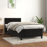 VidaXL Pat box spring cu saltea, negru, 90x190 cm, catifea