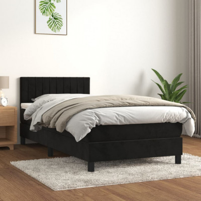 vidaXL Pat box spring cu saltea, negru, 80x200 cm, catifea foto