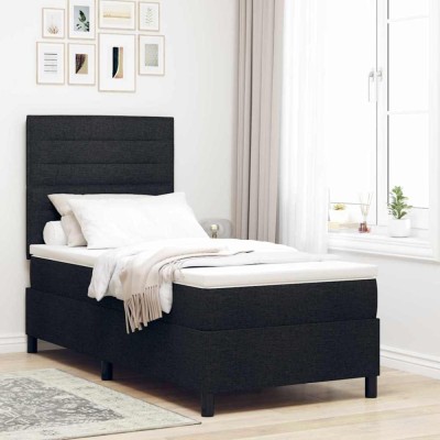 vidaXL Pat cu saltea cu arcuri și LED - Negru - 100 x 200 cm - Cadru din material textil foto