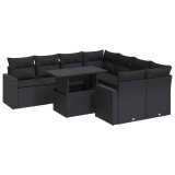 Cumpara ieftin Set mobilier de gradina cu perne, 9 piese, negru, poliratan