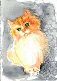 E39. Tablou - Pisicuta, 2022, acuarela, coala A4 neinramata, 21 x 29 cm, Animale, Art Deco, RavariuArt