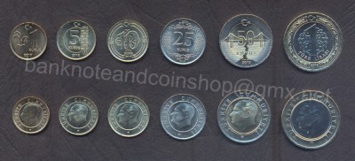 TURCIA █ SET COMPLET DE MONEDE █ 1+5+10+25+50 Kurus +1 Lira █ 2017-2019 █ UNC foto