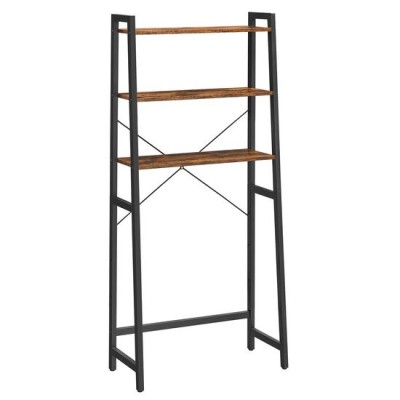 Raft pentru baie, deasupra toaletei, Artool, pal si otel, 3 polite, maro rustic si negru, 64x30x156 cm GartenVIP DiyLine foto