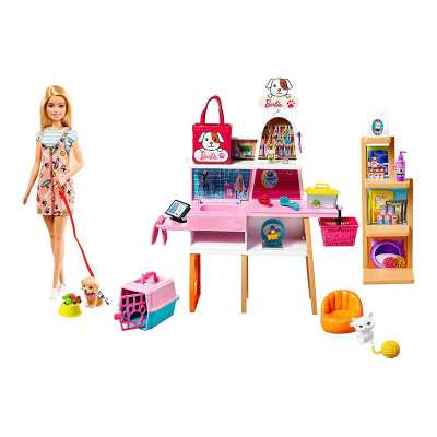 Set papusa Barbie Magazin Mattel, plastic, 20 piese, accesorii incluse, 3 ani+ foto