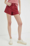 Levi&#039;s pantaloni scurti jeans femei, culoarea rosu, neted, high waist