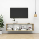 Dulap TV montat pe perete, stejar Sonoma&amp;alb 37x37x142,5 cm PAL, vidaXL