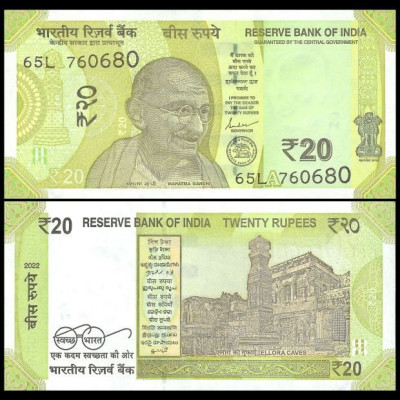 India 2022 - 20 rupees UNC foto