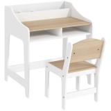 AIYAPLAY Set birou și scaun pentru copii 3-8 ani cu 3 compartimente deschise, margini rotunjite, din lemn, culoare lemn | Aosom Romania