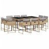 Set mobilier gradina cu perne, 11 piese bej combinat poliratan