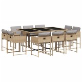 Set mobilier gradina cu perne, 11 piese bej combinat poliratan