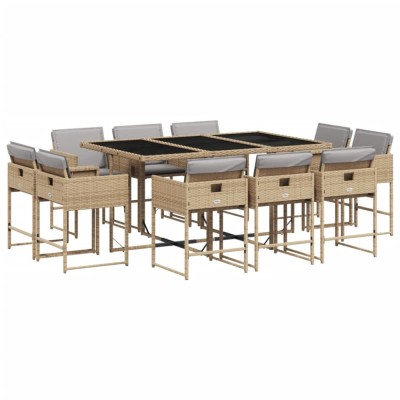 Set mobilier gradina cu perne, 11 piese bej combinat poliratan foto