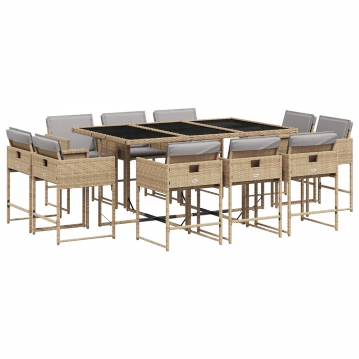 Set mobilier gradina cu perne, 11 piese bej combinat poliratan
