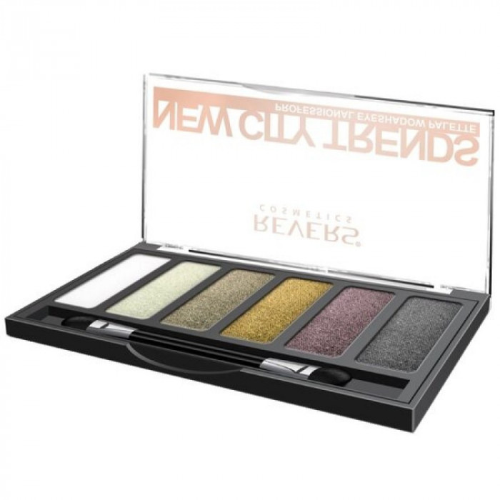 Paleta fard pleoape New City Trends Revers, Nr 3, 6 culori, aplicare usoara, pigment pronuntat, nuante maro