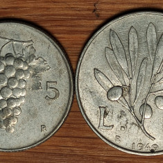 Italia - set rar de colectie - 5 lire 1948 + 10 lire 1949 - absolut superbe !