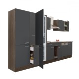 Mobilă de bucătărie modulară Leziter Yorki 370 cu frigider inferior, corp stejar, fațade antracit satinat, blat 28mm