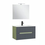 Trent Mobilier de baie 80 cm lavoar ceramic (2 sertare) cu oglindă 60x80 cm verde fistic-gri antracit
