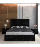 Pat Tapitat Toma Negru + Saltea Lux Ortopedica + Noptiere Tapitate 180x200cm