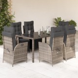 VidaXL Set mobilier de grădină cu perne, 7 piese, gri, poliratan